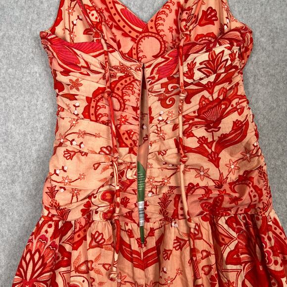 Farm Rio Jaipur Red Crossed Over Linen Blend Maxi Dress Size XS - Picture 9 of 16